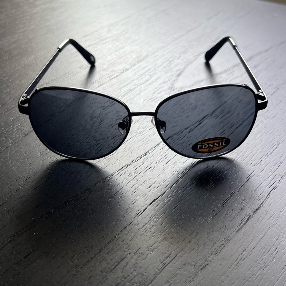 NWT Fossil 57mm Black Aviator Sunglasses